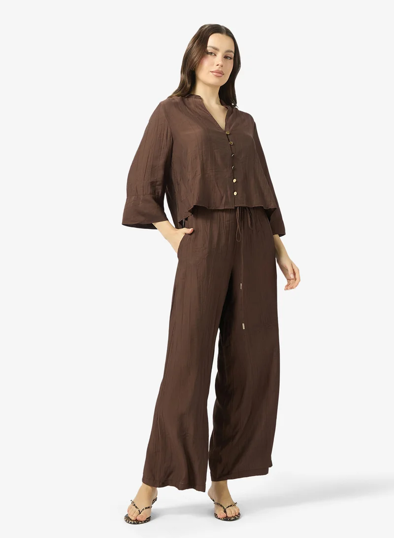 جينجر Button Up Top & Straight Fit Pant Coord Set